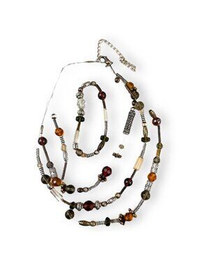 Boho Chic Multi-Layer Beaded Necklace & Bracelet Set Premier Designs Sable EUC